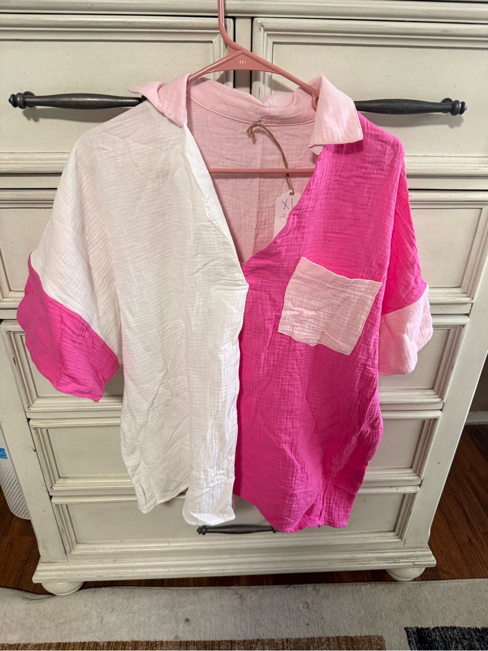Colorblock Pink & White Button-Down Shirt